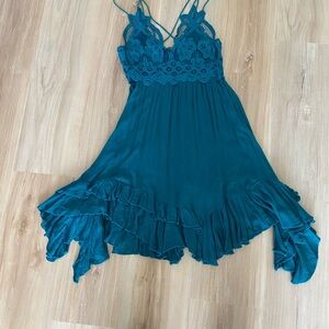 Free People Teal Lace Mini Dress